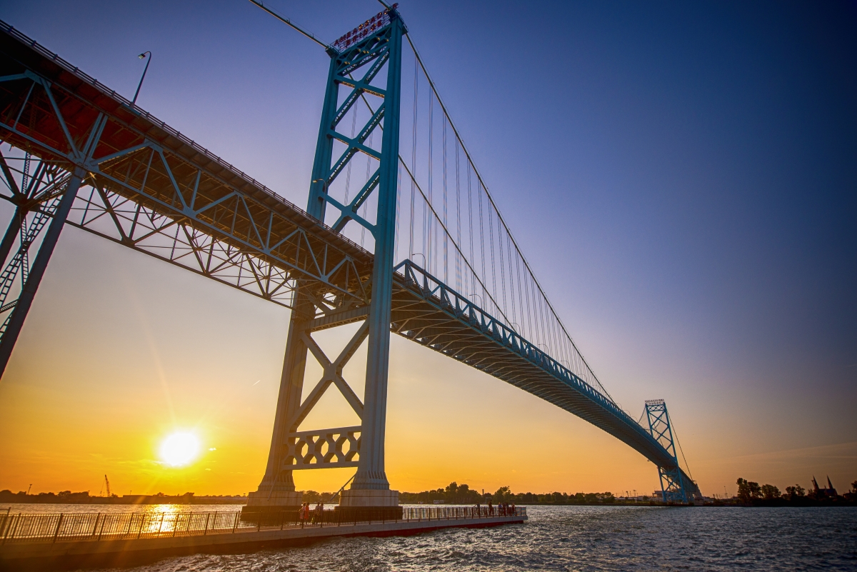 Ambassador Bridge connecting Windsor, Ontario to Detroit Michigan